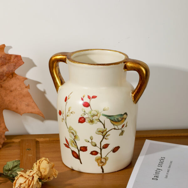 Elegant Botanical Porcelain Pitcher with Gold Accents