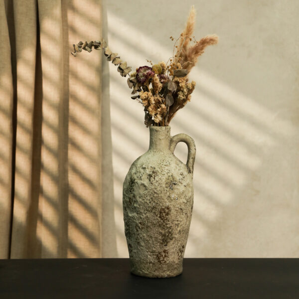 Antique-Inspired Weathered Ceramic Vase with Single Handle